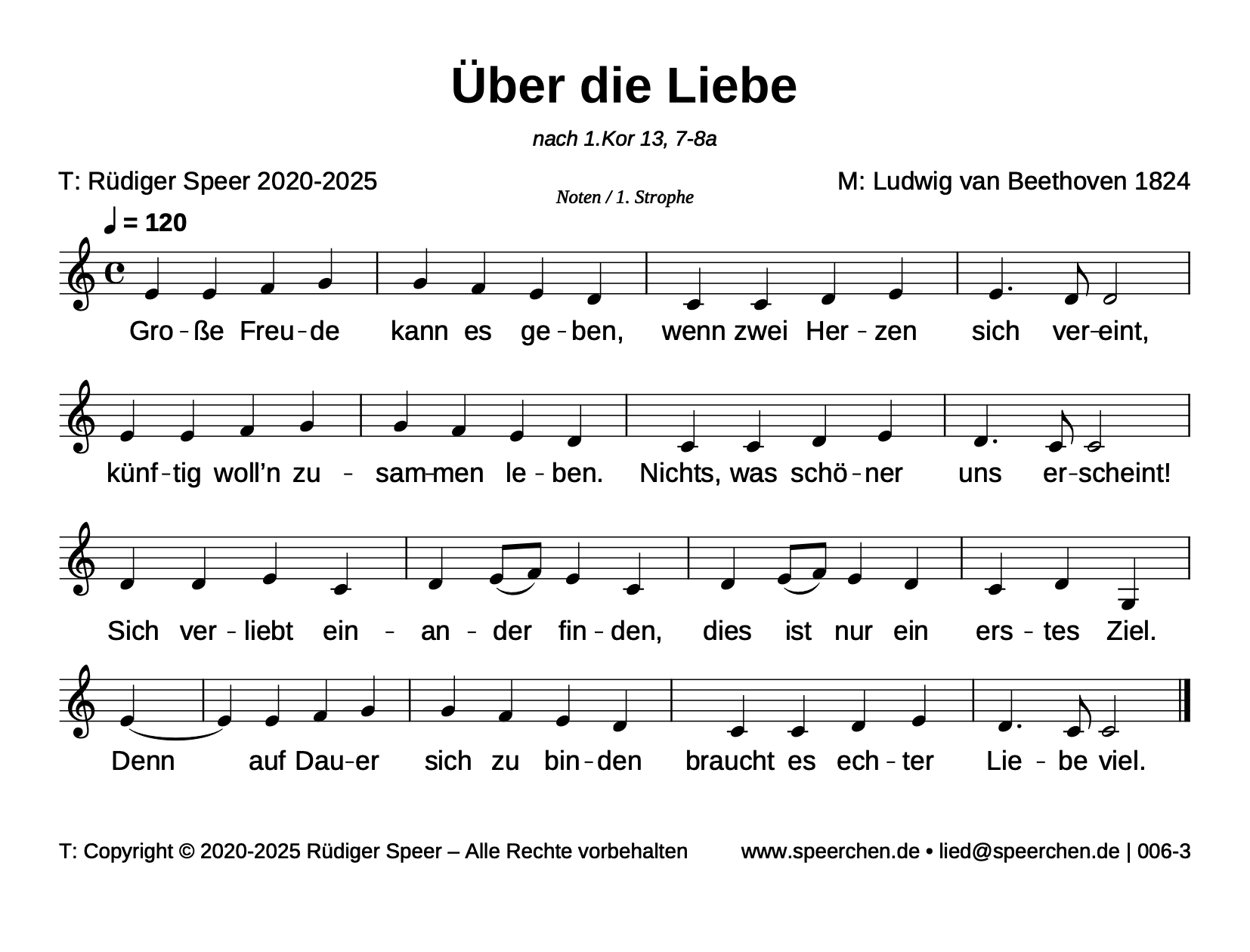 Noten mit Text der ersten Strophe