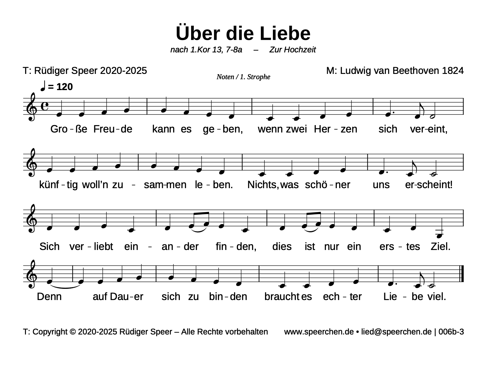 Noten mit Text der ersten Strophe