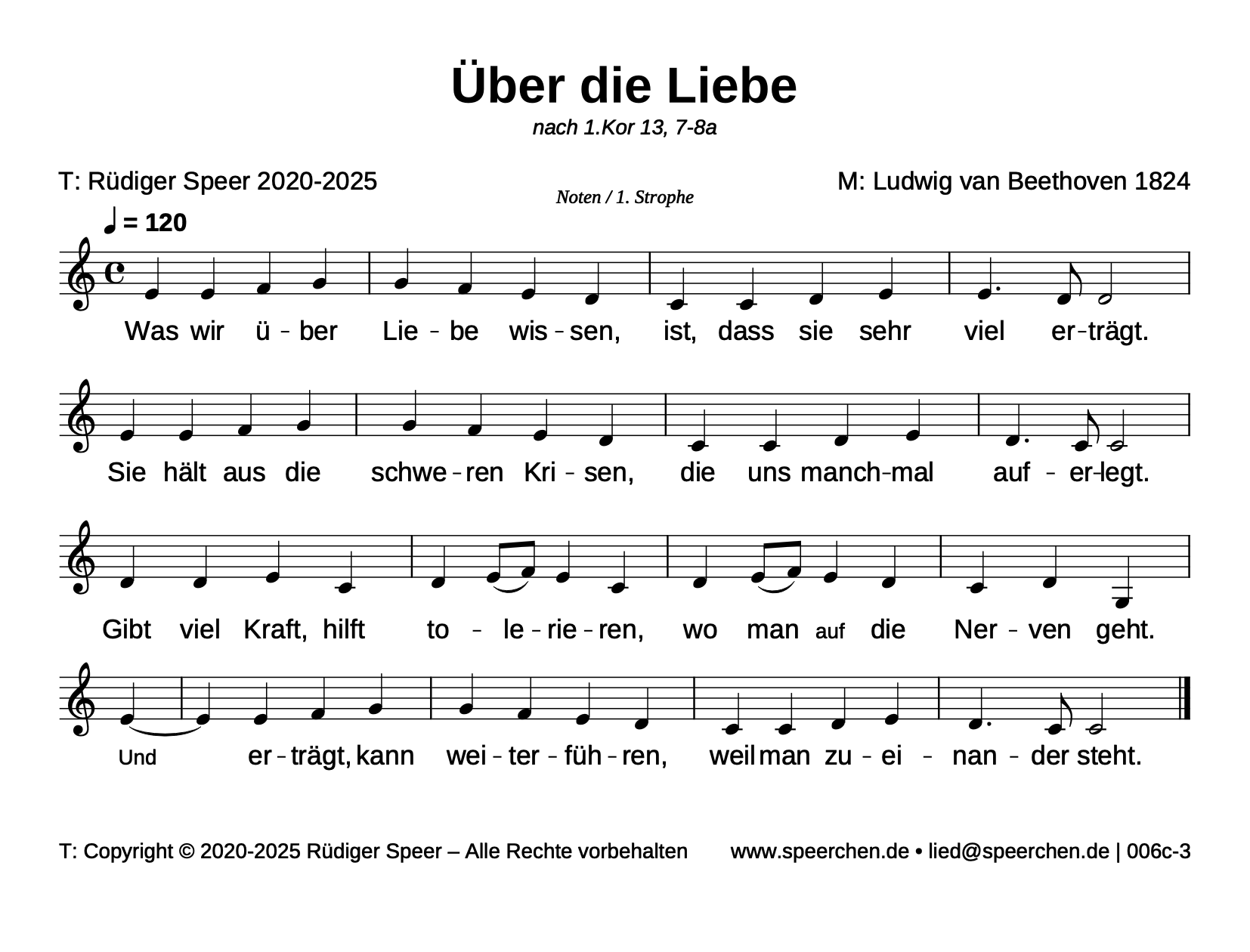 Noten mit Text der ersten Strophe