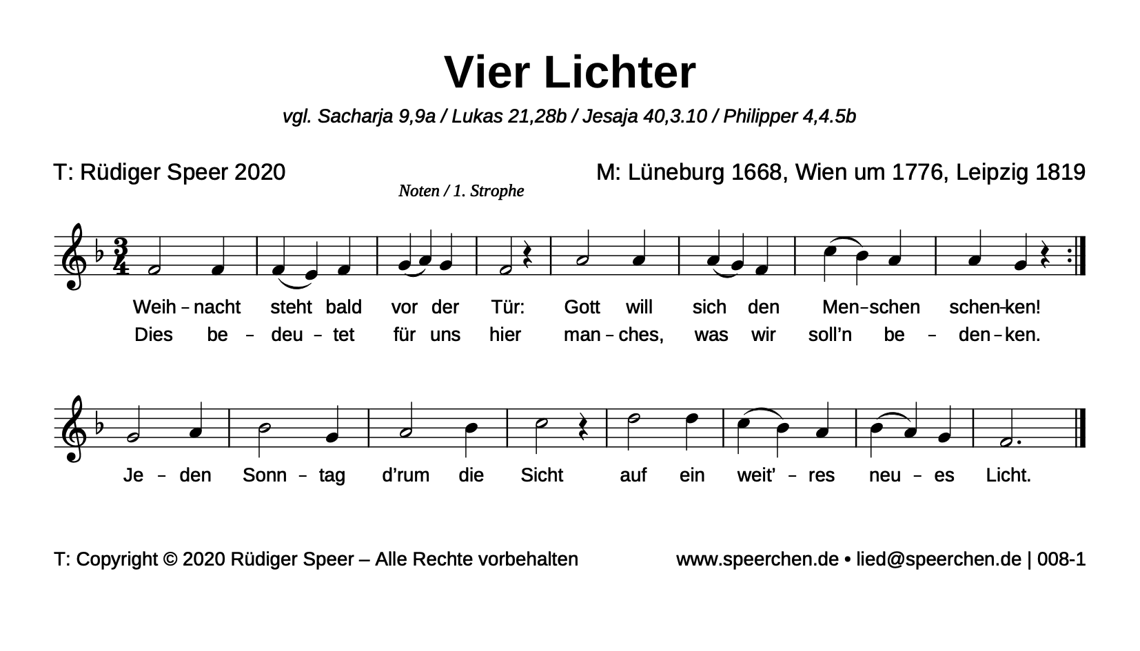 Noten mit Text der ersten Strophe