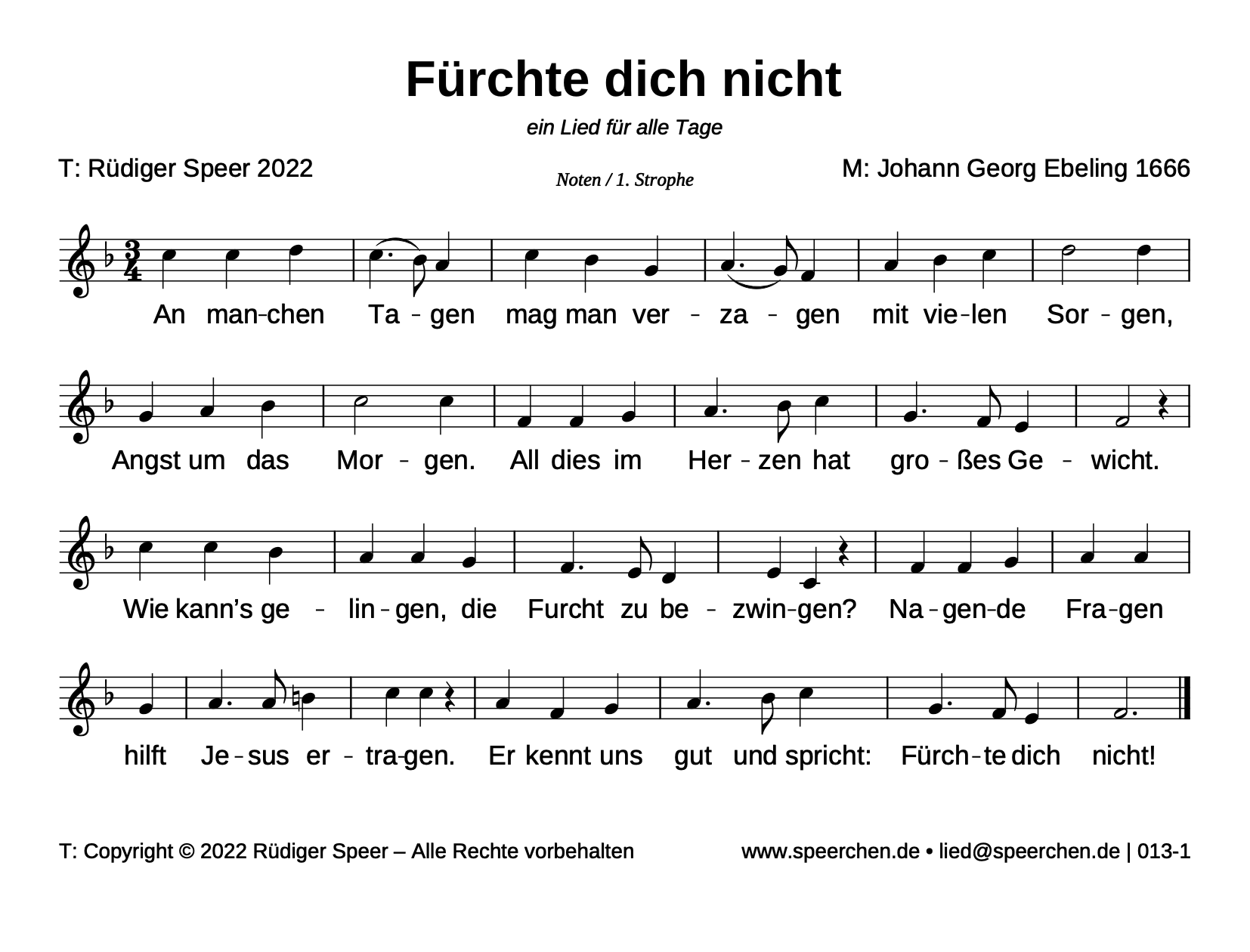 Noten mit Text der ersten Strophe