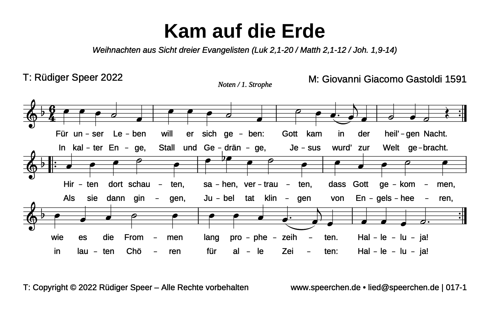 Noten mit Text der ersten Strophe