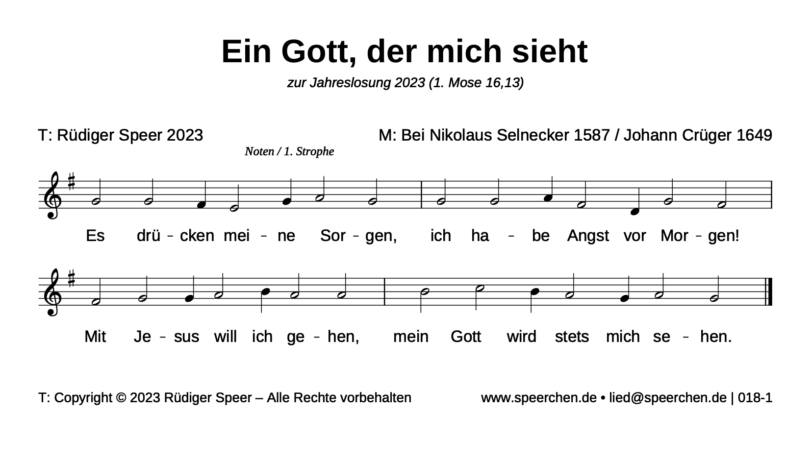 Noten mit Text der ersten Strophe