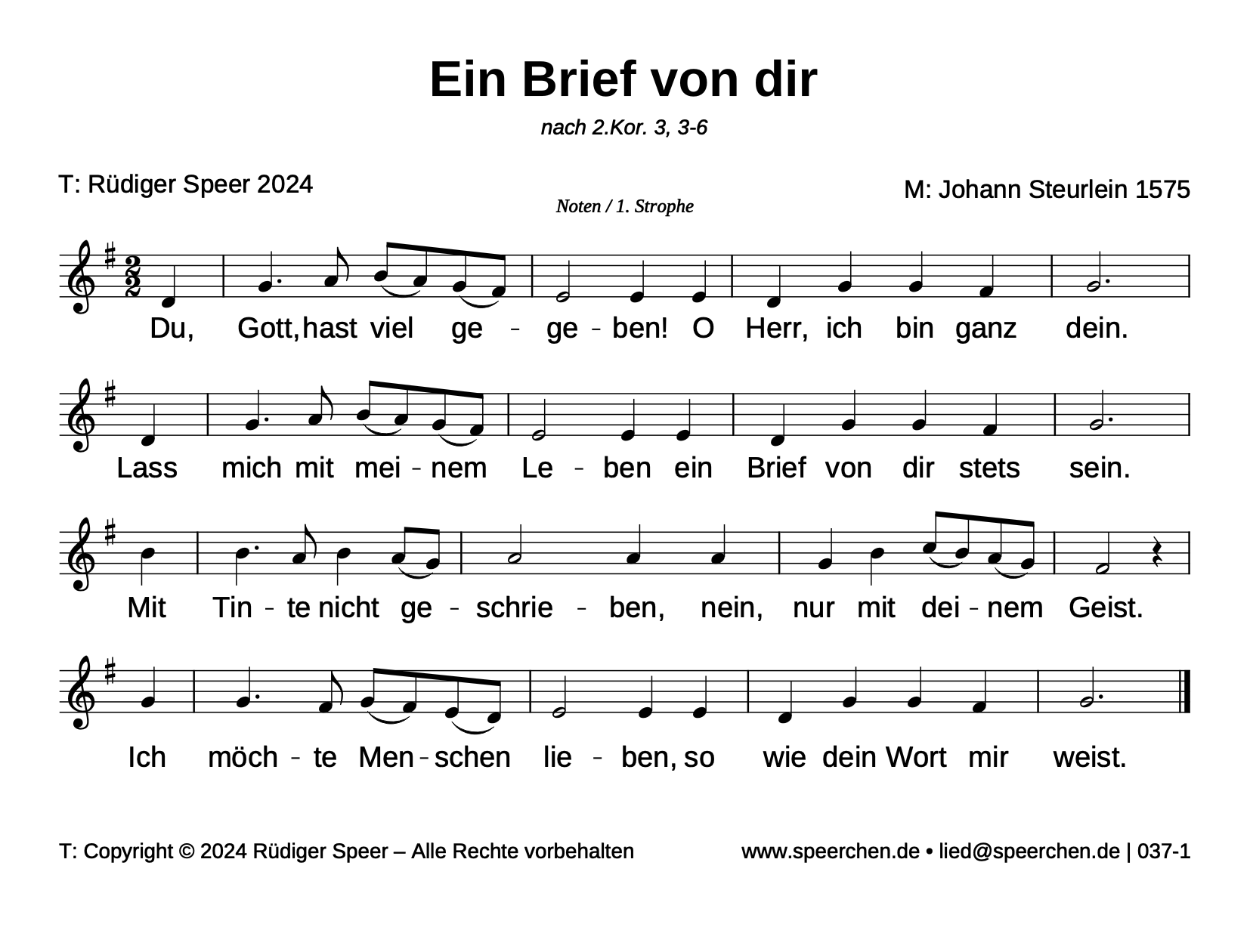 Noten mit Text der ersten Strophe