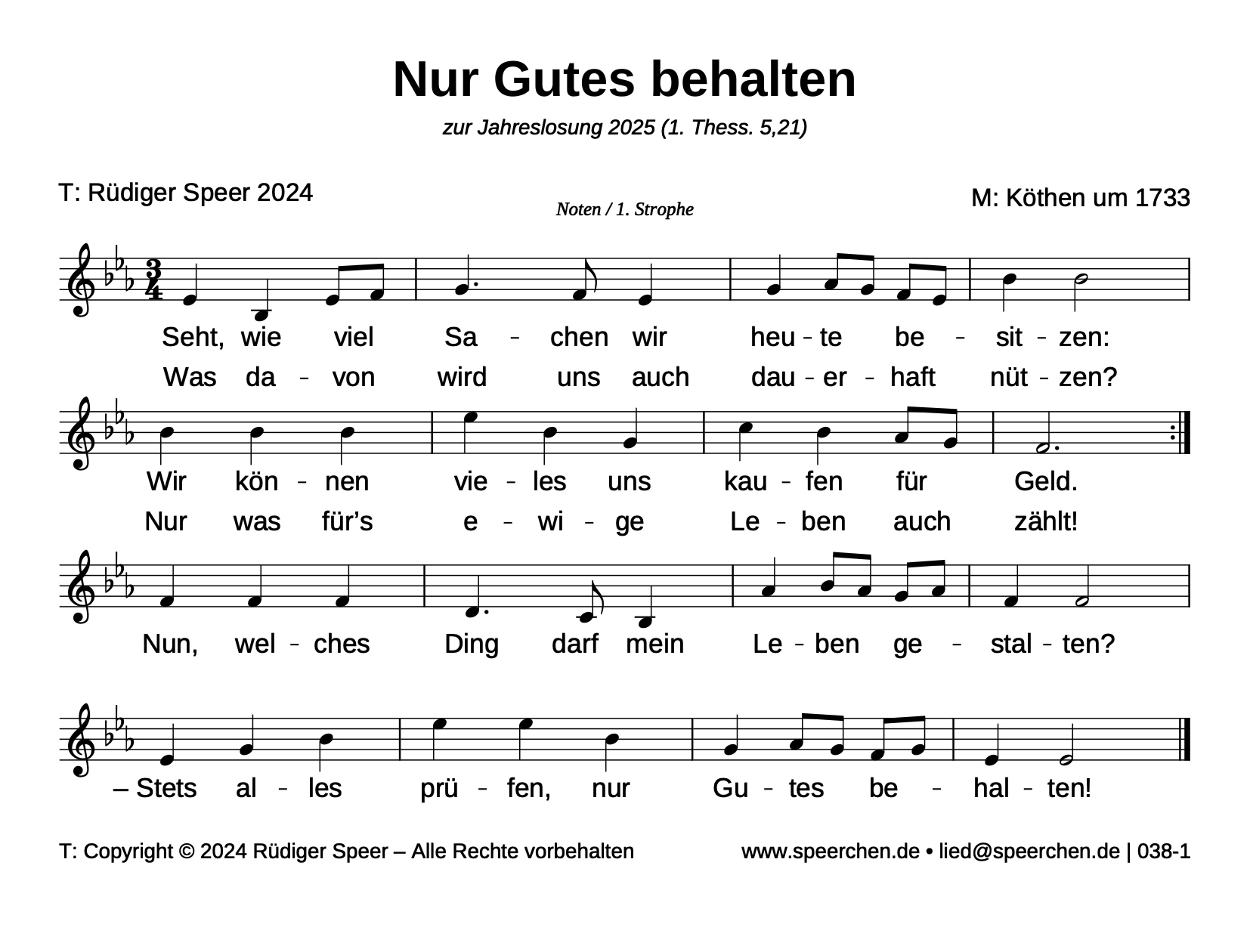 Noten mit Text der ersten Strophe