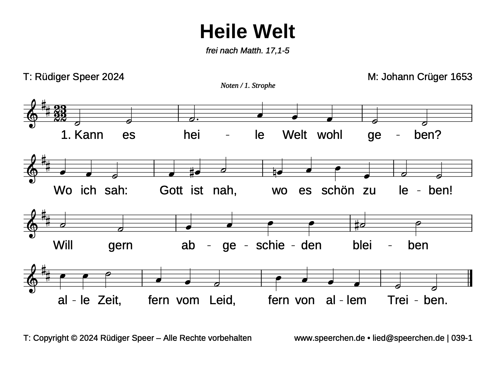 Noten mit Text der ersten Strophe