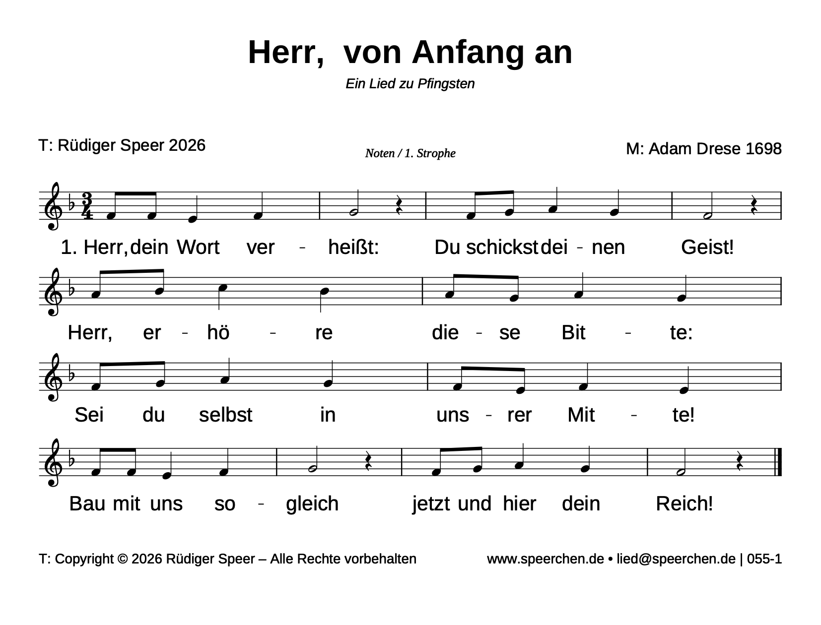 Noten mit Text der ersten Strophe