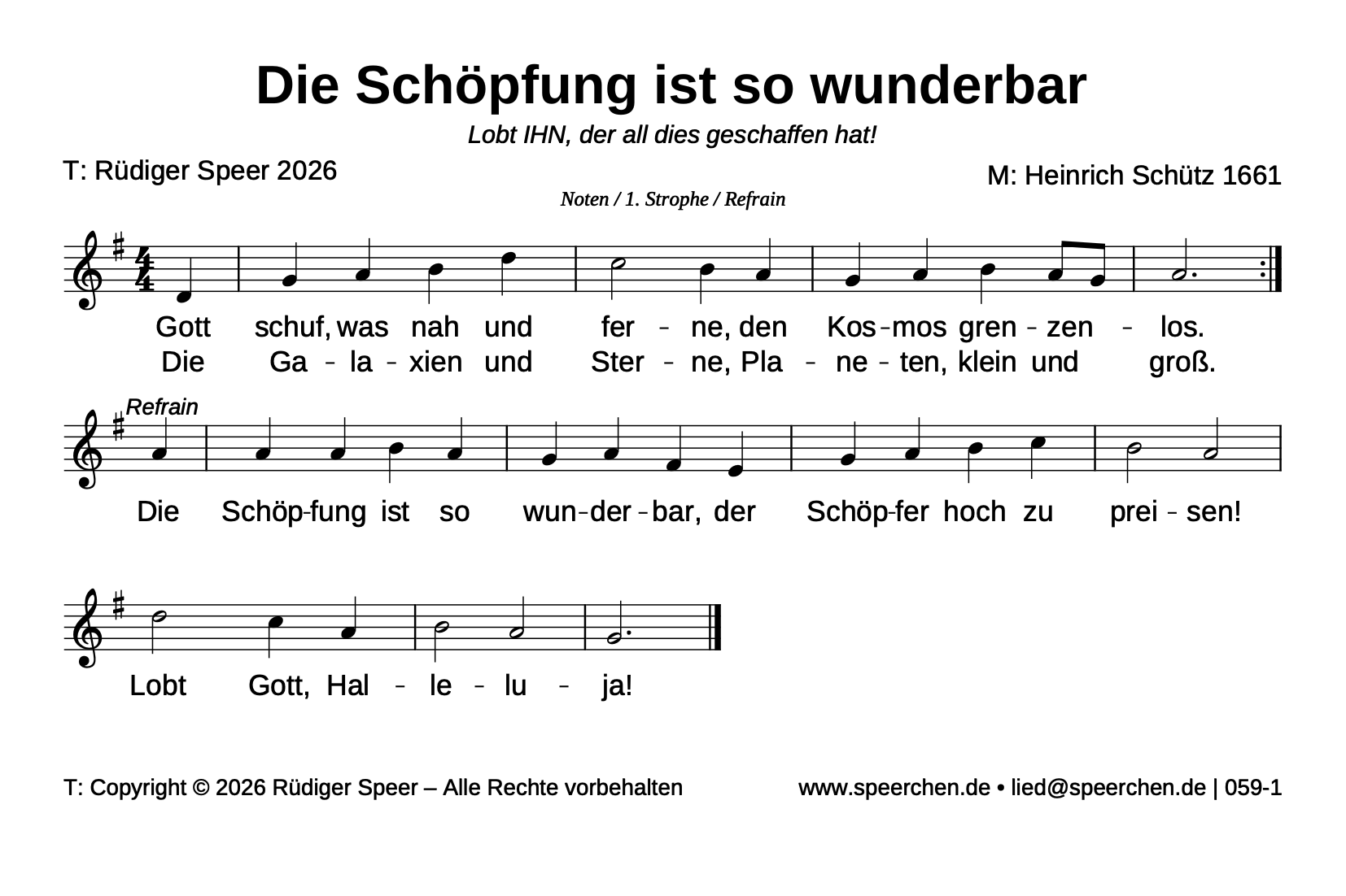 Noten mit Text der ersten Strophe und des Refrains