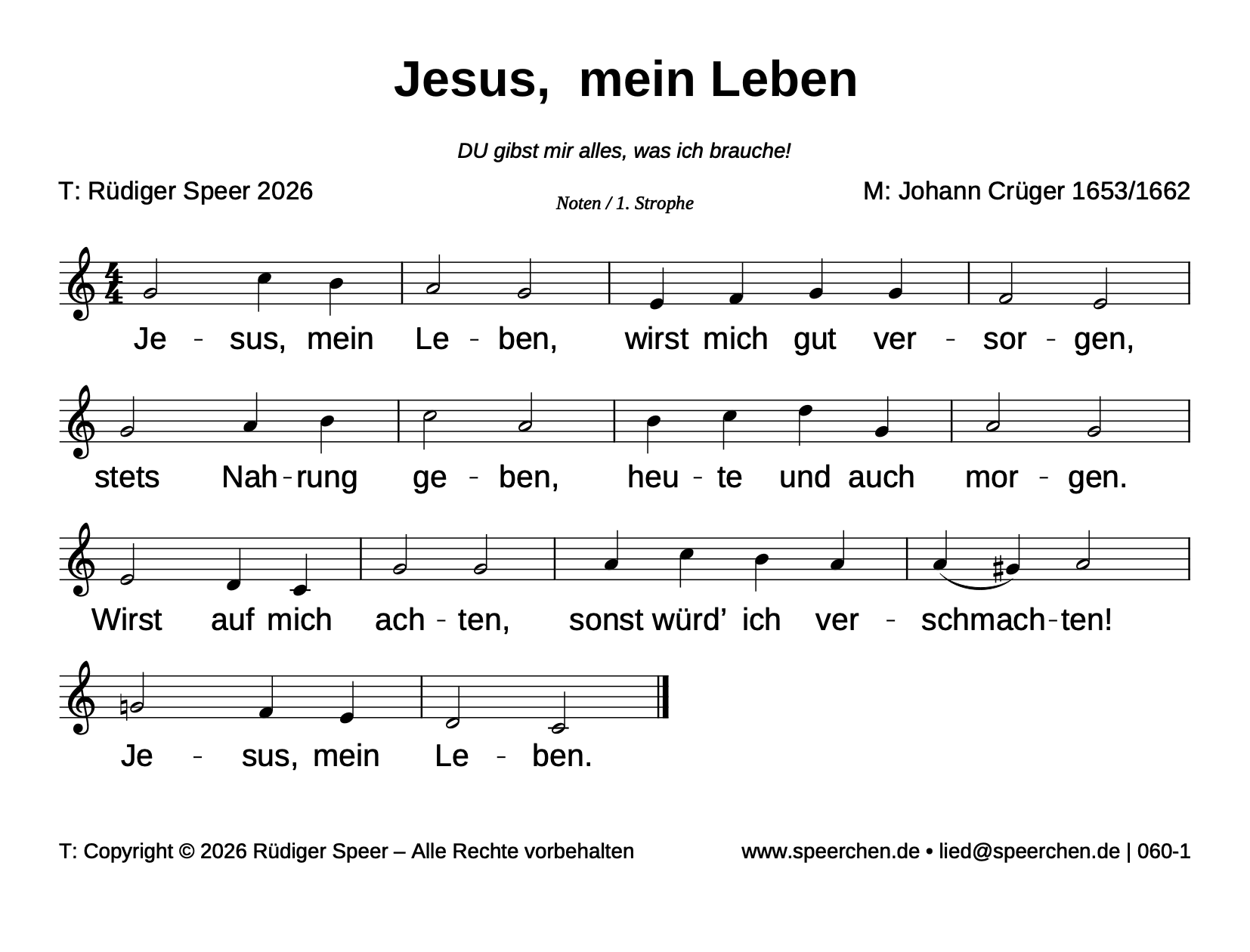 Noten mit Text der ersten Strophe
